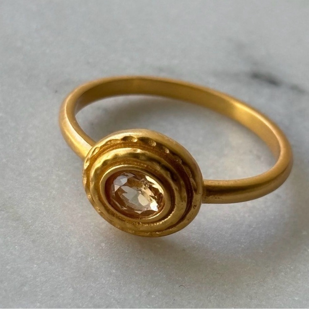 Julie Vos Gold-Tone Ring with Clear Oval Stone